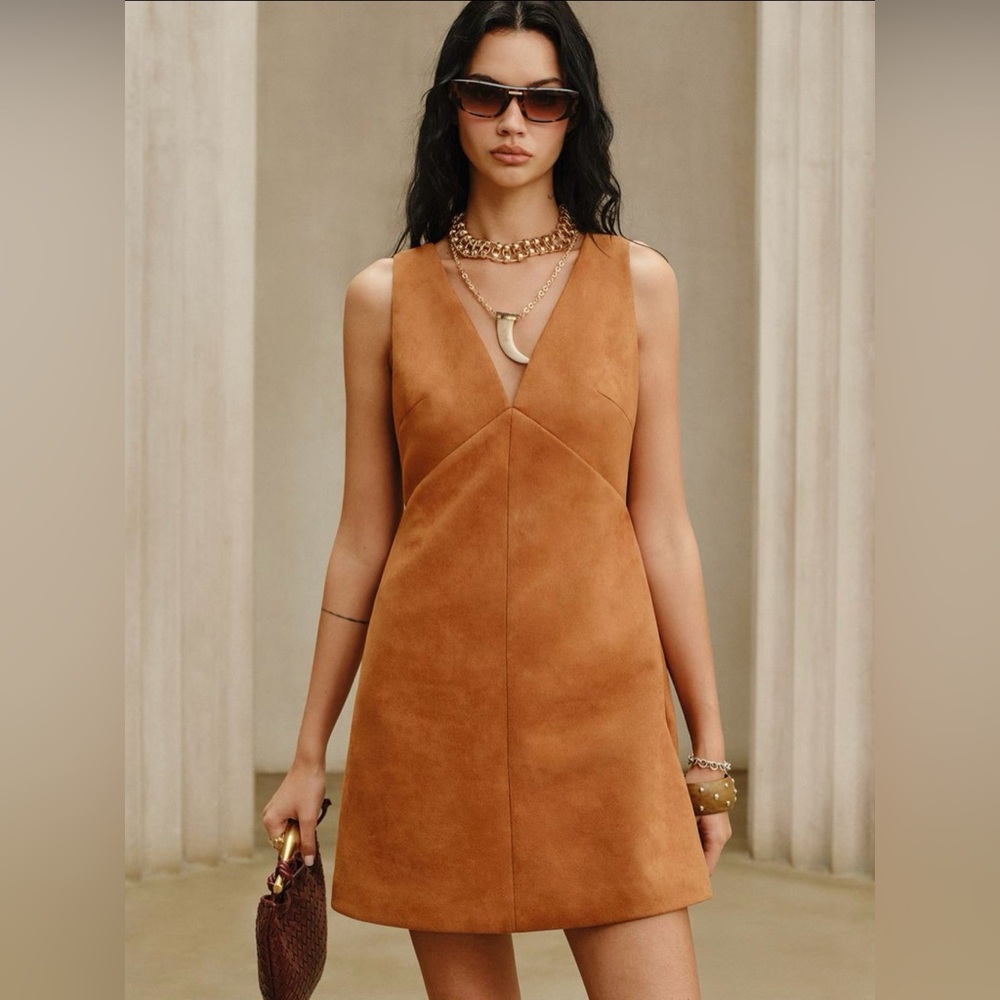 Commense- Suede V-Neck Sleeveless Mini Dress NWT